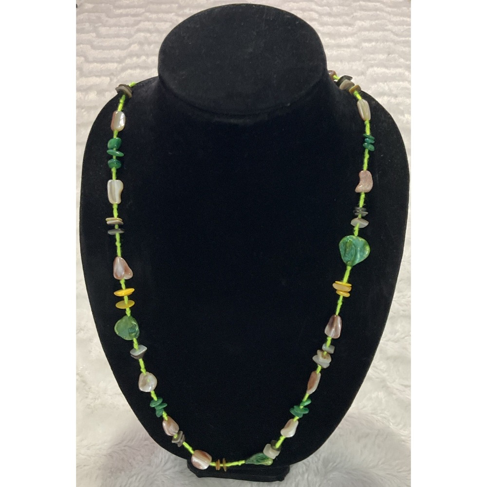 Free People Ariana Ost At The Market Necklace Neon Green/ Brown Corded NWT